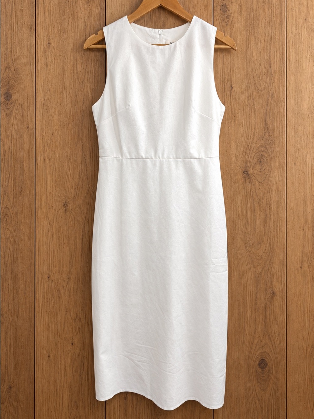 Commense Elegant White Linen Midi Sheath Midi Dress